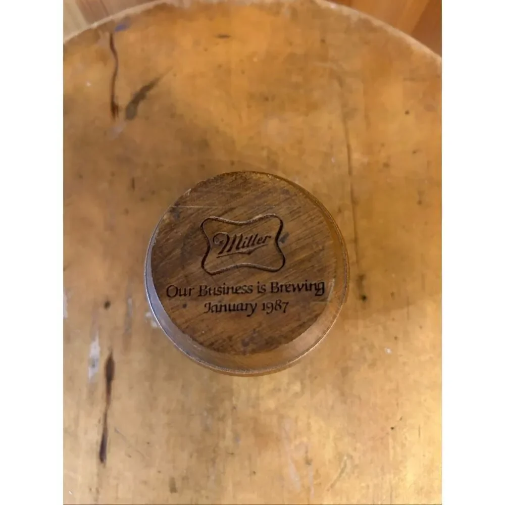 Vintage 1987 Miller Beer Wooden Barrel Keg Paperweight (5266)